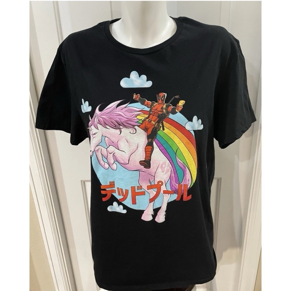 Marvel Deadpool Unicorn Graphic Tee Black T-shirt Size Large